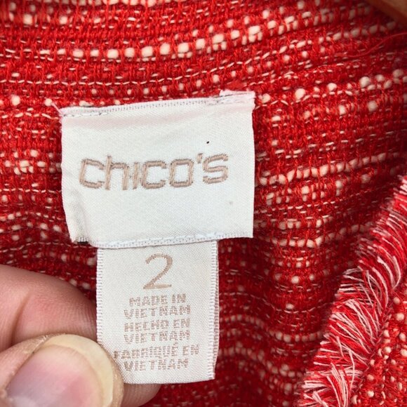 Chicos Blazer Womens 2 US 12 Orange Fringe Zip Up Pockets Office Work Outerwear - Picture 5 of 10